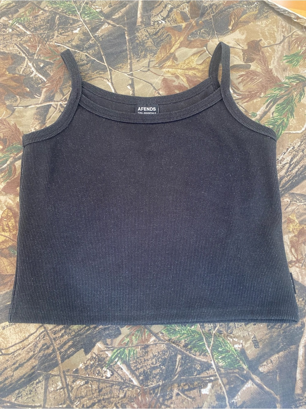 Hemp blend Afends Black Ribbed Crop Tank